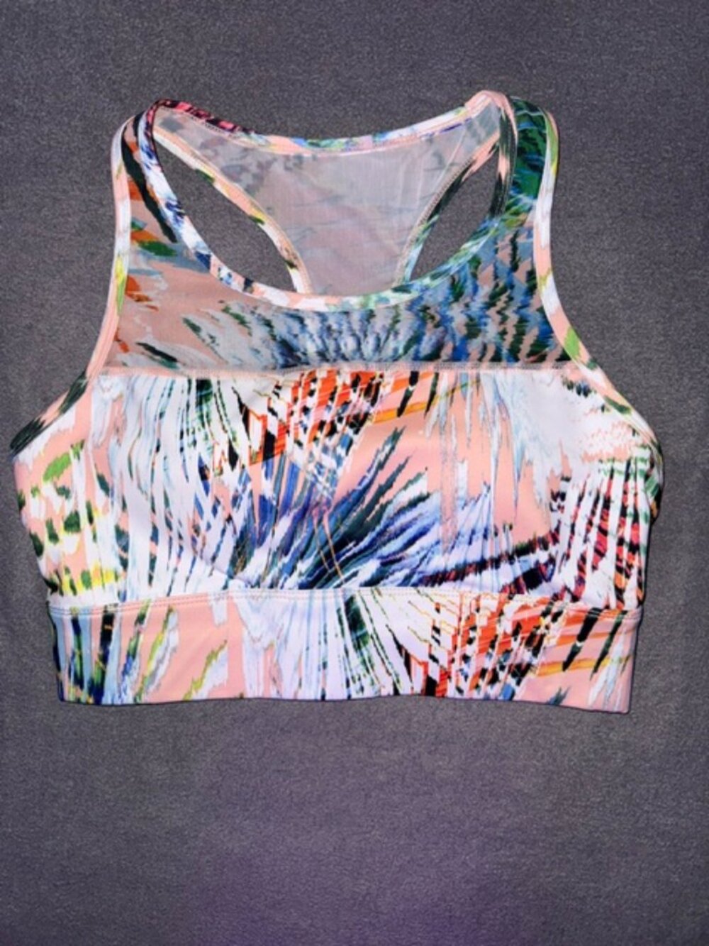 Fabletics Marcia Sports Bra M-L Marbella Tropical Print Racerback Mesh Panel